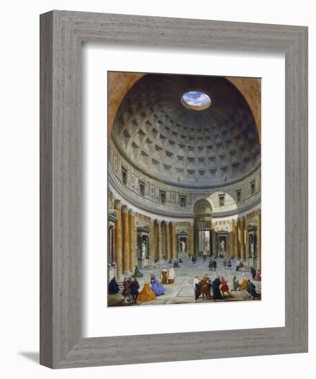 Interior of the Pantheon, Rome, by Giovanni Paolo Panini, 1734, Italian painting,-Giovanni Paolo Panini-Framed Art Print