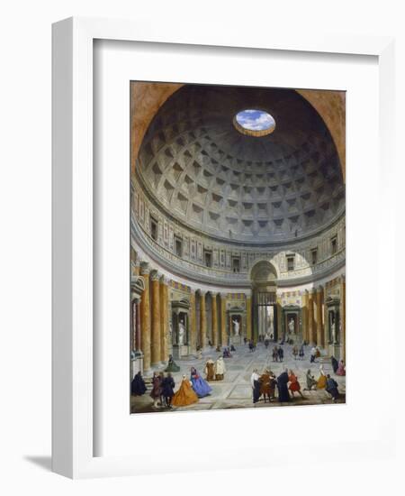 Interior of the Pantheon, Rome, by Giovanni Paolo Panini, 1734, Italian painting,-Giovanni Paolo Panini-Framed Art Print