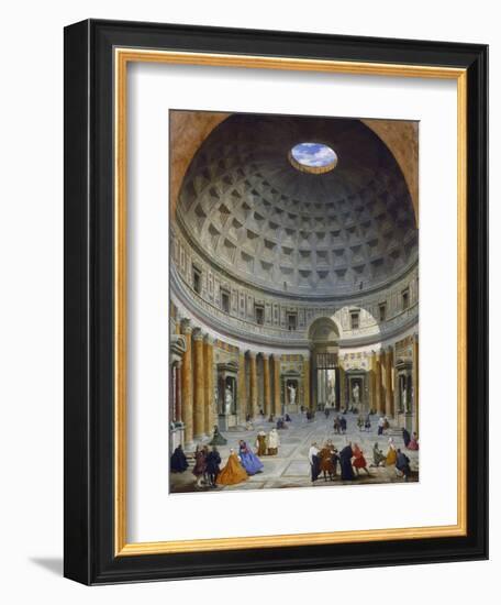 Interior of the Pantheon, Rome, by Giovanni Paolo Panini, 1734, Italian painting,-Giovanni Paolo Panini-Framed Art Print