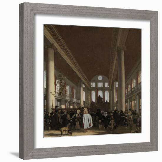 Interior of the Portuguese Synagogue in Amsterdam-Emanuel de Witte-Framed Art Print