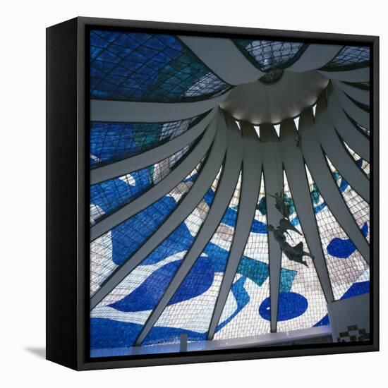 Interior of the Roof of the Catedral Metropolitana, Brasilia, Brazil, South America-Geoff Renner-Framed Premier Image Canvas