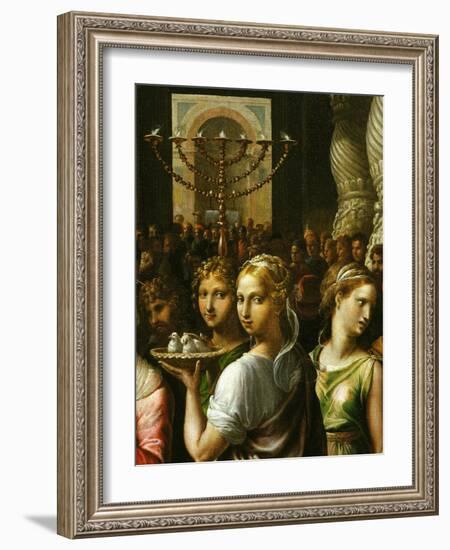 Interior of the Temple of Jerusalem with Menorah and Couple Carrying a Basket of Doves-Giulio Romano-Framed Giclee Print