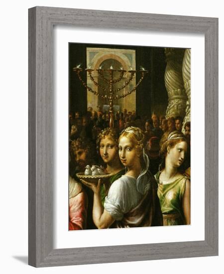 Interior of the Temple of Jerusalem with Menorah and Couple Carrying a Basket of Doves-Giulio Romano-Framed Giclee Print