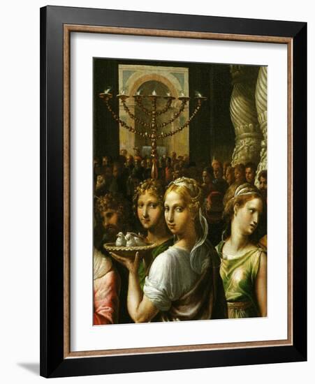 Interior of the Temple of Jerusalem with Menorah and Couple Carrying a Basket of Doves-Giulio Romano-Framed Giclee Print