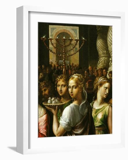Interior of the Temple of Jerusalem with Menorah and Couple Carrying a Basket of Doves-Giulio Romano-Framed Giclee Print
