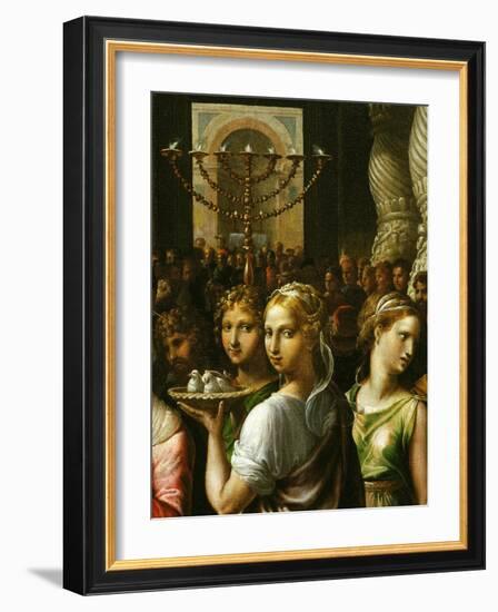 Interior of the Temple of Jerusalem with Menorah and Couple Carrying a Basket of Doves-Giulio Romano-Framed Giclee Print