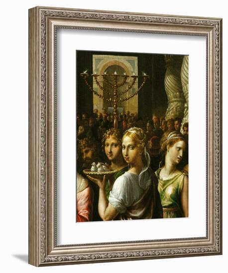 Interior of the Temple of Jerusalem with Menorah and Couple Carrying a Basket of Doves-Giulio Romano-Framed Giclee Print