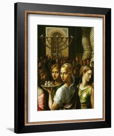 Interior of the Temple of Jerusalem with Menorah and Couple Carrying a Basket of Doves-Giulio Romano-Framed Giclee Print