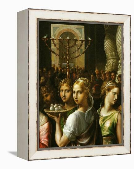 Interior of the Temple of Jerusalem with Menorah and Couple Carrying a Basket of Doves-Giulio Romano-Framed Premier Image Canvas