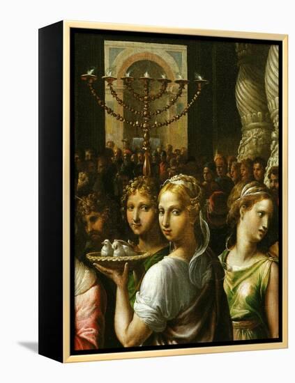 Interior of the Temple of Jerusalem with Menorah and Couple Carrying a Basket of Doves-Giulio Romano-Framed Premier Image Canvas