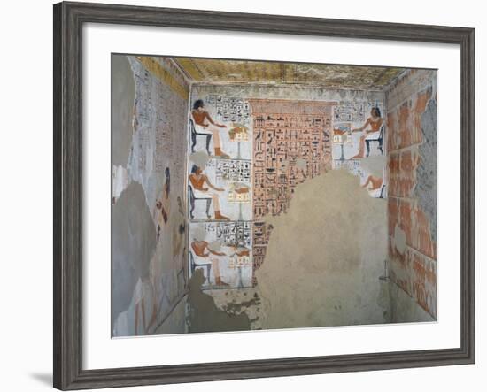 Interior of Tomb of Army General Tjenuny Covered with Mural Paintings Showing Ritual Offerings-null-Framed Giclee Print