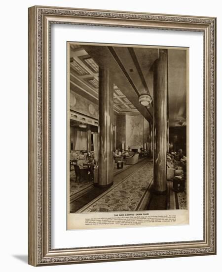 Interior on the 'Queen Mary' Ocean Liner, Main Lounge-null-Framed Art Print