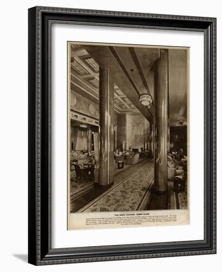 Interior on the 'Queen Mary' Ocean Liner, Main Lounge-null-Framed Art Print