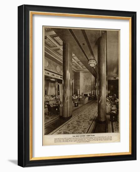 Interior on the 'Queen Mary' Ocean Liner, Main Lounge-null-Framed Art Print