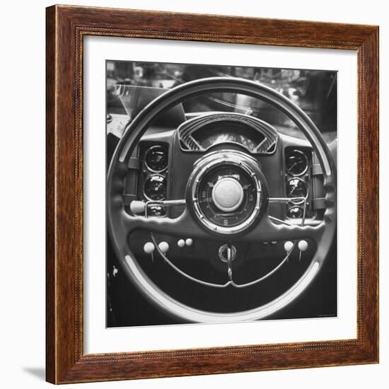 Interior Steering Panel and Steering Wheel of Italian Isotta Fraschini Being Shown at the Auto Show-Tony Linck-Framed Photographic Print