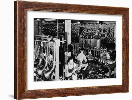Interior View of a Brass Instrument Factory, Tubas and Trombone-Lantern Press-Framed Art Print