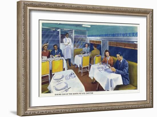 Interior View of a Santa Fe Train Dining Car-Lantern Press-Framed Art Print