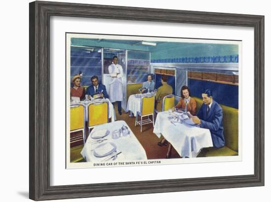 Interior View of a Santa Fe Train Dining Car-Lantern Press-Framed Art Print