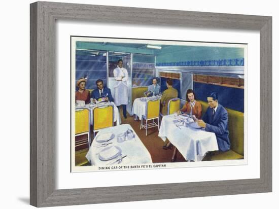 Interior View of a Santa Fe Train Dining Car-Lantern Press-Framed Art Print