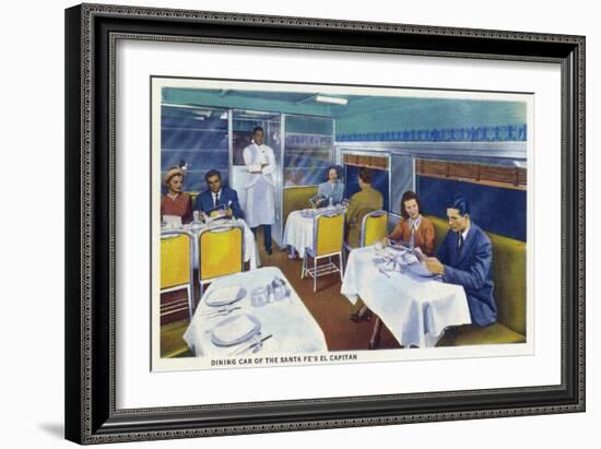 Interior View of a Santa Fe Train Dining Car-Lantern Press-Framed Art Print