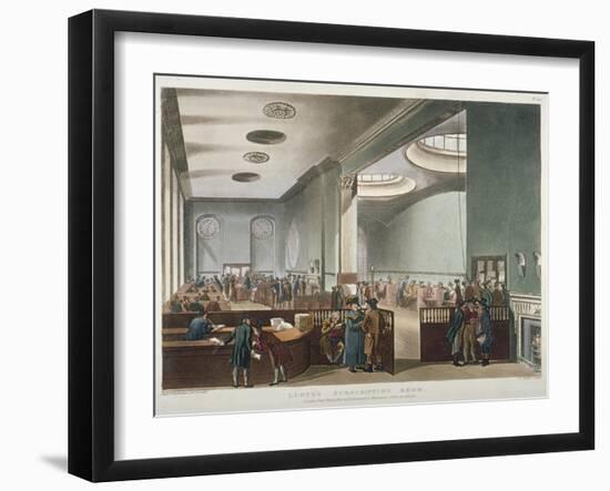 Interior View of Lloyds Subscription Room in the Royal Exchange, City of London, 1809-Thomas Rowlandson-Framed Giclee Print