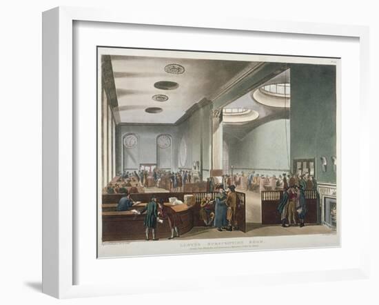 Interior View of Lloyds Subscription Room in the Royal Exchange, City of London, 1809-Thomas Rowlandson-Framed Giclee Print