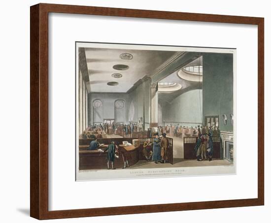Interior View of Lloyds Subscription Room in the Royal Exchange, City of London, 1809-Thomas Rowlandson-Framed Giclee Print