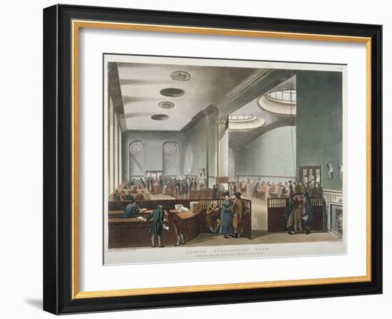 Interior View of Lloyds Subscription Room in the Royal Exchange, City of London, 1809-Thomas Rowlandson-Framed Giclee Print