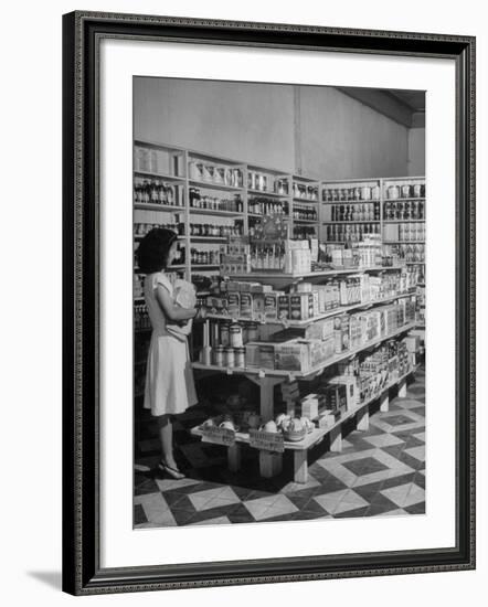 Interior View of Modern Grocery Store, Displaying Canned Goods, Cereals and Soap-null-Framed Photographic Print