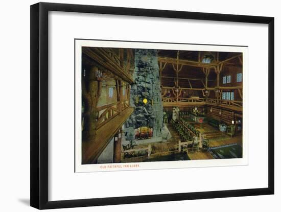 Interior View of Old Faithful Inn Lobby, Yellowstone National Park, Wyoming-Lantern Press-Framed Art Print