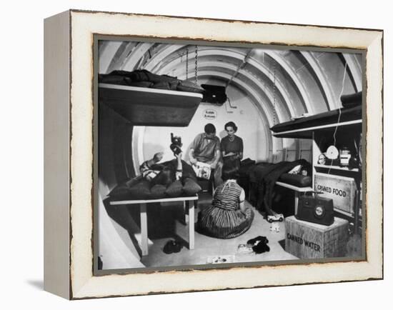 Interior View of Steel Underground Radiation Fallout Shelter Where Couple Relaxes with 3 Children-Walter Sanders-Framed Premier Image Canvas