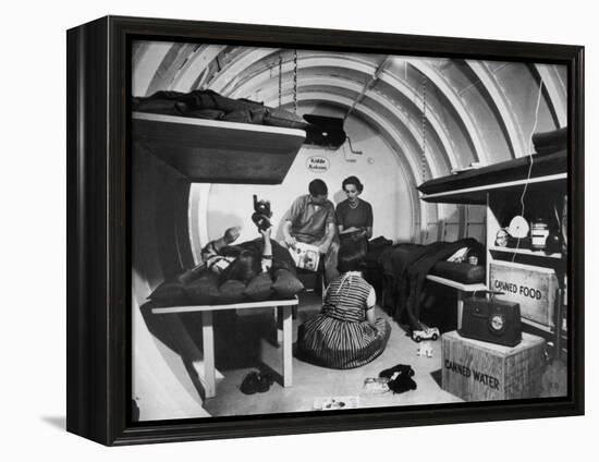 Interior View of Steel Underground Radiation Fallout Shelter Where Couple Relaxes with 3 Children-Walter Sanders-Framed Premier Image Canvas