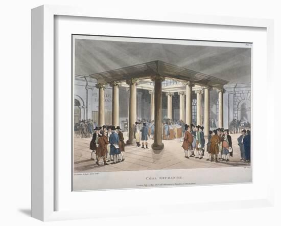 Interior View of the Coal Exchange, Thames Street, City of London, 1808-Thomas Rowlandson-Framed Giclee Print