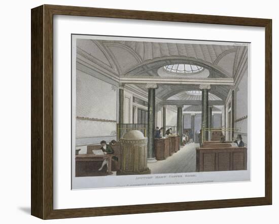 Interior View of the Coffee Room at the Auction Mart, Bartholomew Lane, City of London, 1811-Augustus Charles Pugin-Framed Giclee Print