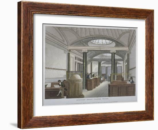 Interior View of the Coffee Room at the Auction Mart, Bartholomew Lane, City of London, 1811-Augustus Charles Pugin-Framed Giclee Print