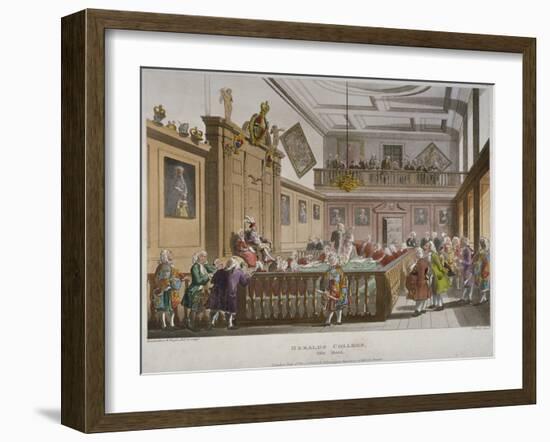 Interior View of the College of Arms' Hall with Figures Engaged in Discussion, City of London, 1808-Thomas Rowlandson-Framed Giclee Print