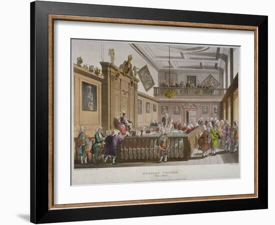 Interior View of the College of Arms' Hall with Figures Engaged in Discussion, City of London, 1808-Thomas Rowlandson-Framed Giclee Print