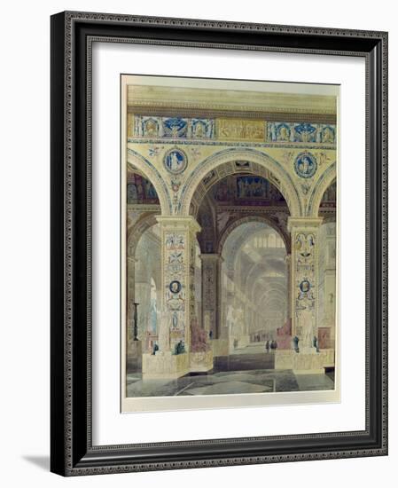 Interior View of the Louvre (Gouache & W/C on Paper)-Charles Percier-Framed Giclee Print