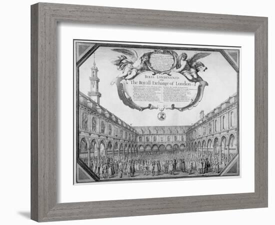 Interior View of the Royal Exchange Filled with Figures, City of London, 1644-Wenceslaus Hollar-Framed Giclee Print