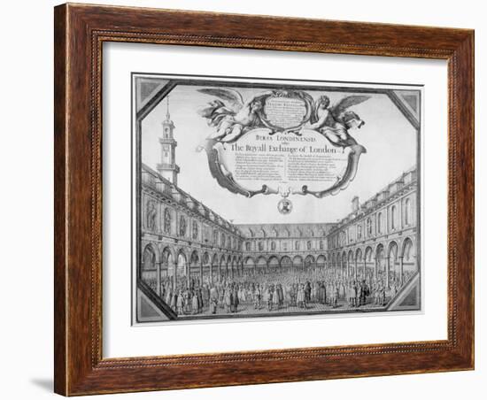 Interior View of the Royal Exchange Filled with Figures, City of London, 1644-Wenceslaus Hollar-Framed Giclee Print