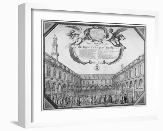 Interior View of the Royal Exchange Filled with Figures, City of London, 1644-Wenceslaus Hollar-Framed Giclee Print