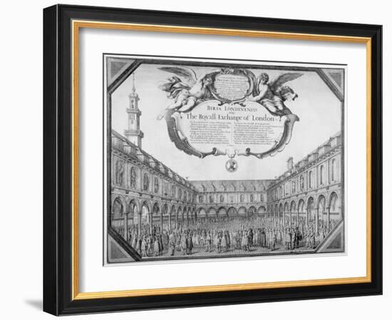 Interior View of the Royal Exchange Filled with Figures, City of London, 1644-Wenceslaus Hollar-Framed Giclee Print