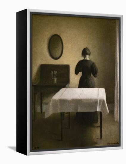 Interior with a back woman, 1898-Vilhelm Hammershoi-Framed Premier Image Canvas