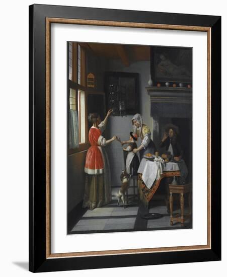 Interior with a Child Feeding a Parrot Par Hooch, Pieter, De (1629-1684). Oil on Canvas, Size : 79,-Pieter de Hooch-Framed Giclee Print