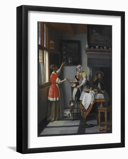 Interior with a Child Feeding a Parrot Par Hooch, Pieter, De (1629-1684). Oil on Canvas, Size : 79,-Pieter de Hooch-Framed Giclee Print