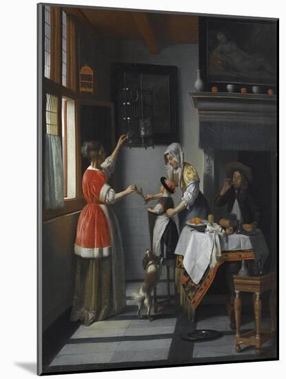 Interior with a Child Feeding a Parrot Par Hooch, Pieter, De (1629-1684). Oil on Canvas, Size : 79,-Pieter de Hooch-Mounted Giclee Print