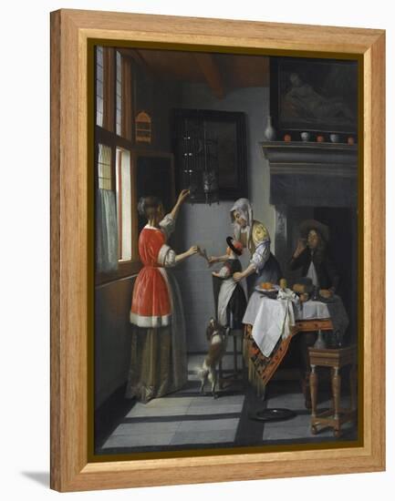 Interior with a Child Feeding a Parrot Par Hooch, Pieter, De (1629-1684). Oil on Canvas, Size : 79,-Pieter de Hooch-Framed Premier Image Canvas