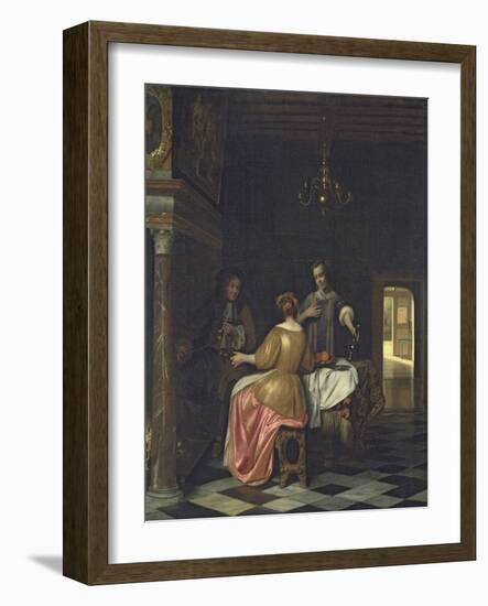 Interior with a Gentleman and Two Ladies Conversing, C.1668-70-Pieter de Hooch-Framed Giclee Print