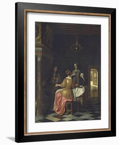 Interior with a Gentleman and Two Ladies Conversing, C.1668-70-Pieter de Hooch-Framed Giclee Print