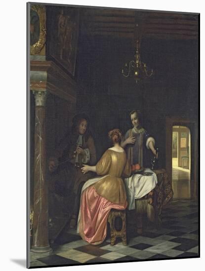 Interior with a Gentleman and Two Ladies Conversing, C.1668-70-Pieter de Hooch-Mounted Giclee Print